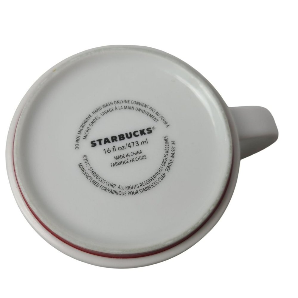 Starbucks 2012 White Christmas Holiday Gold Letters 16 oz Coffee Mug / Tea Cup - Picture 6 of 8
